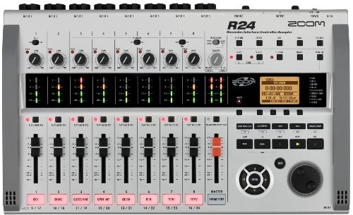 Zoom R24 Recorder/Interface/Controller/Sampler; 24-Track Playback, 8-Track Simultaneous Recording; Built-In Stereo Condenser Microphones; Records Directly To Sd And Sdhc Cards Up To 32 Gb For Up To 100 Track Hours; Records Mono And Stereo Wav Files (16 / 24-Bit, 44.1 / 48 Khz Sampling Rates); Dual Balanced 1/4
