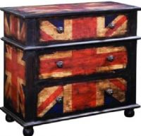 Bassett Mirror A2060EC Union Jack Chest, Hand Painted Features, Painted Flag Motif Finish, Wood Material, 3 Number Of Drawers, Rectangular Shape, Traditional Style, Dark Wood Wood Tone, 38"W x 34"H x 17"D, UPC 036155278711 (A2060EC A-2060-EC A 2060 EC A2060 A-2060 A 2060) 