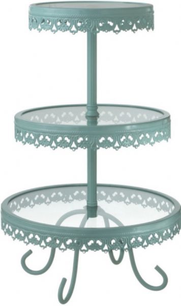 CBK Style 105025 Blue Three Tier Cake Stand, Three tiered metal and glass serving tray, 19