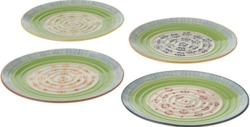 CBK Style 105602 Four Assorted Hand Painted Pattern Salad Plate, Stoneware Material, Flower and plant Pattern, 8 