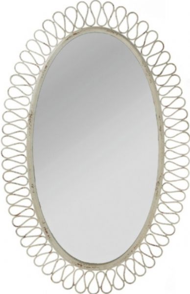 CBK Style 107049 Distressed Ivory Oval Wall Mirror, Traditional style, Ivory finish, 30 H x 16 W Mirror Dimensions , UPC 738449250914, 39