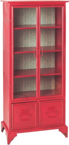 CBK Style 107675  Distressed Red Wood Tall China Cabinet with Vine Pattern, UPC 738449262528 (107675 CBK107675 CBK-107675 CBK 107675)