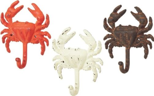 CBK Style 108763 Crab Wall Hooks, Heavy Cast Iron Wall Hook Hangers in the shape of Crabs, Distressed paint gives these crabs an authentic, weathered antique look, Set of 6, UPC 738449262498 (108763 CBK108763 CBK-108763 CBK 108763)