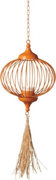 CBK Style 114194 Orange Round Tealight Candle Lantern with Straw Tassel, Set of 4, UPC 738449333938 (114194 CBK114194 CBK-114194 CBK 114194)