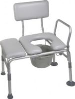 Drive Medical 12005KDC-1 Padded Seat Transfer Bench With Commode Opening; Comes with 7.5 quart commode bucket; Combines a transfer bench and commode into one product; Comfortable cushioned seat and backrest; 1 Aluminum frame is lightweight, sturdy and corrosion resistant; Height adjusts in 1 increments; Back reverses without tools; UPC 822383231303 (DRIVEMEDICAL12005KDC1 DRIVE MEDICAL 12005KDC-1 PADDED SEAT TRANSFER BENCH COMMODE OPENING) 