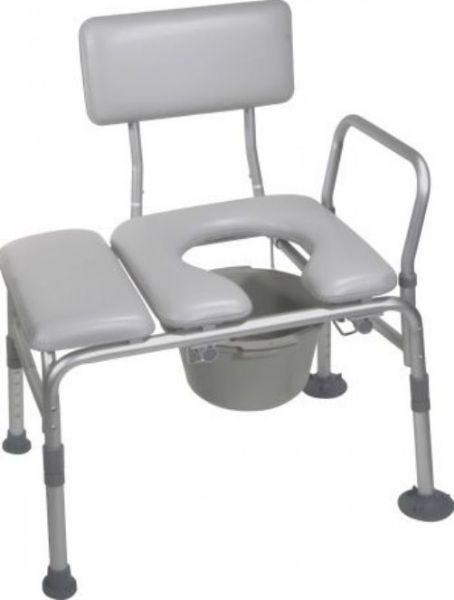 Drive Medical 12005KDC-1 Padded Seat Transfer Bench With Commode Opening; Comes with 7.5 quart commode bucket; Combines a transfer bench and commode into one product; Comfortable cushioned seat and backrest; 1 Aluminum frame is lightweight, sturdy and corrosion resistant; Height adjusts in 1 increments; Back reverses without tools; UPC 822383231303 (DRIVEMEDICAL12005KDC1 DRIVE MEDICAL 12005KDC-1 PADDED SEAT TRANSFER BENCH COMMODE OPENING)