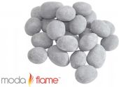 Moda Flame GBA1050 Ceramic Fireplace Pebble Set in Gray - 24 Piece; Each pebble approximately 2 by 3 inches round; For all Ethanol, Gel, Electric, and Gas Fireplaces; Indoor and Outdoor Safe; Includes 24 Ceramic Pebbles; UPC 799928943239 (GBA1050 GBA-1050 GBA10-50) 