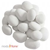 Moda Flame GBA1075 Ceramic Fireplace Pebble Set in White - 24 Piece; Each pebble approximately 2 by 3 inches round; For all Ethanol, Gel, Electric, and Gas Fireplaces; Indoor and Outdoor Safe; Includes 24 Ceramic Pebbles; UPC 799928943222 (GBA1075 GBA-1075 GBA10-75) 