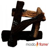 Moda Flame GBA2005 Ceramic Fireplace Logs - 5 PCS; Shortest approximately 10 inches and longest approximately 15 inches; Imitation of wood brown Finish; For all Ethanol, Gel, Electric, and Gas Fireplaces; Set includes 5 Logs. One 15", One 14", Two 11" and one 10"; These are dimensions vary as they are handcrafted; UPC 799928943581 (GBA2005 GBA-2005 GBA20-05) 
