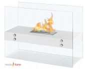 Moda Flame GF201500W Avila Contemporary Indoor Outdoor Ethanol Fireplace in White; 1 x 1.5 Liter Dual Layer Burner made of 430 Stainless Steel; BTU: 6,000; Flame 12 - 14" High; Burn Time: Approximately 6-8 Hours; Indoor or outdoor safe; Includes: Fireplace, Ethanol Burner Insert (1.5 Liter), Damper Tool; 1 year warranty; Assembled Dimensions 31.49W x 23.6H x 12.2D Inches / 80W x 60H x 31D cm; Product Weight 41.8 lbs / 19 kg; UPC 799928942683 (GF201500W GF201500-W GF-201500W) 