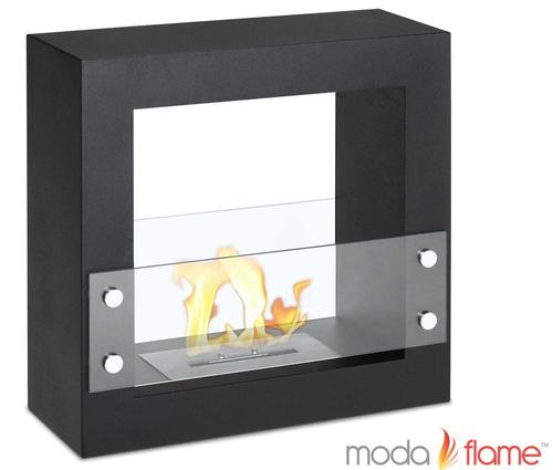 Moda Flame GF201600BK Porta Free Standing Ventless Ethanol Fireplace Black; 1 x 1.5 Liter Dual Layer Burner made of 430 Stainless Steel; BTU: 6,000; Flame 12 - 14