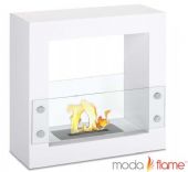 Moda Flame GF201600W Porta Free Standing Ventless Ethanol Fireplace White; 1 x 1.5 Liter Dual Layer Burner made of 430 Stainless Steel; BTU: 6,000; Flame 12 - 14" High; Burn Time: Approximately 6-8 Hours; Indoor or outdoor safe; Includes: Fireplace, Ethanol Burner Insert (1.5 Liter), Damper Tool; 1 year warranty; Assembled Dimensions 23.6W x 23H x 9.45D Inches / 60W x 60H x 24D cm; Product Weight 34lbs / 15.4 kg; UPC 799928943420 (GF201600W GF201600-W GF-201600W) 