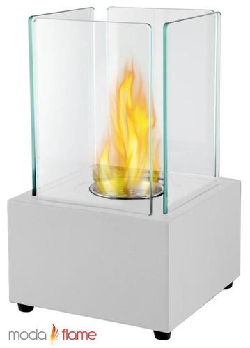 Moda Flame GF301600W Pavilion Tabletop Firepit Bio Ethanol Fireplace in White, Finish: White, Burner: 1 x 0.5 Liter Cylinder Burner made of 430 Stainless Steel, BTU: 4,000; Flame 7 - 12