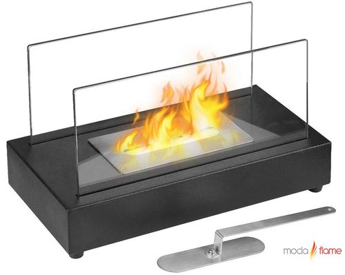 Moda Flame GF301801BK Vigo Ventless Tabletop Bio Ethanol Fireplace in Black, Black Finish, 1 x .6 Liter Dual Layer Burner made of 430 Stainless Steel, 3,900; Flame 7 - 12