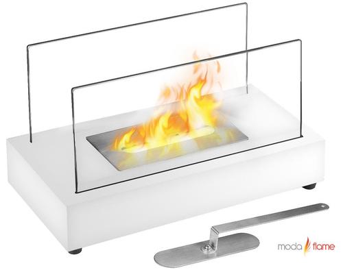Moda Flame GF301801WH Vigo Ventless Tabletop Bio Ethanol Fireplace in White, White Finish, 1 x .6 Liter Dual Layer Burner made of 430 Stainless Steel, 3,900; Flame 7 - 12
