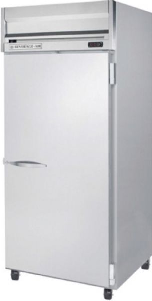 Beverage Air HF1W-1S Solid Door Reach-In Freezer, Door Access Method, 7.8 Amps, Top Compressor Location, 34 Cubic Feet, Solid Door Type, 1/2 Horsepower, 1 Number of Doors, 1 Number of Sections, Swing Opening Style, 3 Shelves, 0F Temperature, 115 Voltage, Stainless steel front, Gray painted sides, Aluminum interior,  60