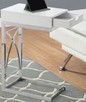 Monarch Specialty I 3170 Accent Table - Chrome Metal  - Glossy White with  Drawer, Sufficient surface space for drinks and snacks, Sturdy chrome metal base, Blends well with any decor, 16" L x 10" D x 24" H, Convenient storage drawer will keep electronic accessories organized, UPC 878218006035 (I 3170 I-3170 I3170) 