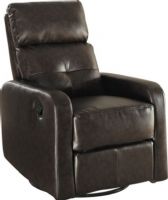 Monarch Specialties I 8085BR Dark Brown Bonded Leather Swivel Glider Recliner, Swivel, glide and recline functions, Padded head rest, Retractable footrest system, Padded head and arm rest, 19.75" Seat, 20" Seat Height From Floor, 29"L x 36"W x 40"H Overall, Designed for ultimate comfort, UPC 021032287610 (I 8085BR I-8085BR I8085BR I8085 I-8085 I 8085) 