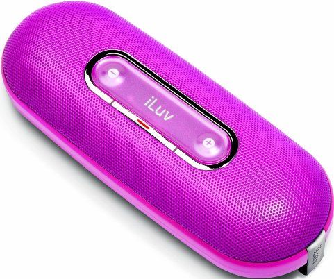 iLuv iSP100PINK Mini Portable Speaker for MP3 Players and iPod, Active Speaker Type, 3.6 Total Watt Nominal Output Power, 7.2 Total Watt Max Output Power, Integrated Audio Amplifier, 2 - 1.8 Watt - wired Speakers Included, 1 x full-range driver - 25mm Driver Details, Audio line-in mini-phone stereo 3.5 mm Connector Type, Battery - AAA Type, 3 Required Qty, UPC 639247090132 (iSP100PINK iSP100-PINK iSP100 PINK iSP 100 iSP-100 iSP100)