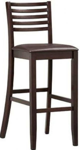 Linon 01864ESP-01-KD-U Triena Ladder Bar Stool, Ladder Bar Stool, Triena collection, Rich Espresso finish, Rubber wood, bentwood, PVC and CA fire foam construction, Black wipe clean vinyl padded seat, Fits beautifully into a casual or formal decor, 30