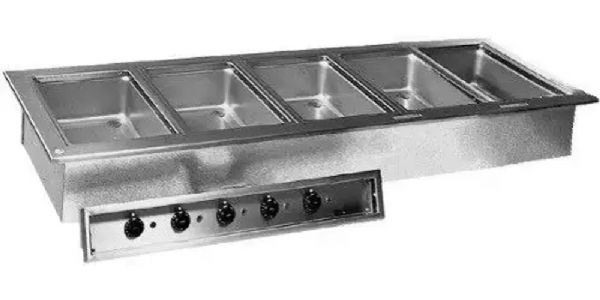 Delfield N8773-D Five Pan Drop In Hot Food Well, 24 - 27 Amps, 60 Hertz, 1 Phase, 208-230 Voltage, 5,000 - 6,000 Watts, Infinite Control Type, Drain Features, Drop In Installation, Steel Material, 5 Number of Pans, Electric Power Type, Full Size, UPC 400012249525 (N8773-D N8773 D N8773D)