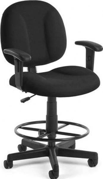 OFM 105-AA-DK-BLK Computer Task Chair With Drafting Kit and Arms, Hi-density foam seat and back, Coated, stain-resistant fabric, Extra wide seat, 250 lbs weight capacity, 21
