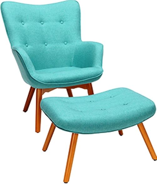 OFM 161-FLC1-TEAL Mid Century Modern Tufted Fabric Lounge Chair with Ottoman, Plastic floor protectors, 3.5