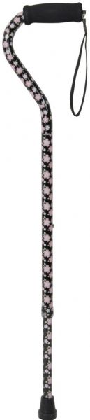 Drive Medical RTL10303PF Foam Grip Offset Handle Walking Cane, Pink Floral, Comes standard with foam rubber grip and wrist strap, Manufactured with sturdy extruded aluminum tubing, Handle height adjusts from 30