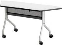 Safco 2040DWSL Rumba Trapezoid Table  60" x 24", 3" Wheel / Caster Size - Diameter, 14-gauge steel and cast aluminum legs, 1" high-pressure laminate top, 3mm vinyl t-molded edging, Trapezoid-shaped tabletop, Mesh modesty panel, Integrated cable management system, Four dual wheel casters, UPC 073555204049, White top and silver base Finish (2040DWSL 2040-DWSL 2040 DWSL SAFCO2040DWSL SAFCO-2040-DWSL SAFCO 2040 DWSL) 