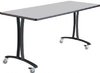 Safco 2096GRBL Rumba T-Leg Table, Cast aluminum T-Leg base, Rectangle, 72 x 24" top, Tabletop with base, Dual-wheel casters - two locking, Configure multiple styles to space needs, 1" high-pressure laminate tops with 3mm vinyl t-molded edging, Gray top and balck base Finish, UPC 073555209633 (2096GRBL 2096-GRBL 2096 GRBL SAFCO2096GRBL SAFCO-2096-GRBL SAFCO 2096 GRBL) 