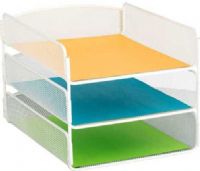 Safco 3271WH Onyx Triple Tray, 3 Number of Compartments, 8" - 8" Adjustability - Height, Mesh tray desk organizer, Aids in office supplies organization and file storage, Three interlocking trays held in place by pins, Holds letter-size papers and folders, Steel mesh design, White Finish, UPC 073555327151 (3271WH 3271-WH 3271 WH SAFCO3271WH SAFCO-3271-WH SAFCO 3271 WH) 