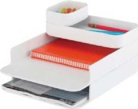 Safco 3285WH Stacking Plastic Desktop Sorter Set, 6.25" - 6.25" Adjustability - Height, Combined file organizer and supplies holder, Four stacking components, Small and large supply storage tray, Two letter size paper sorting trays, Rounded corners, White Finish, UPC 073555328592 (3285WH 3285-WH 3285 WH SAFCO3285WH SAFCO-3285-WH SAFCO 3285 WH) 