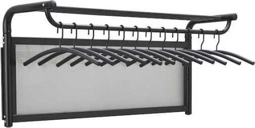 Safco 4604BL Impromptu Coat Wall Rack with Hangers, Storage shelf, Attaches to wall, Powder coat finish, Includes 12 coat hangers, 18.50