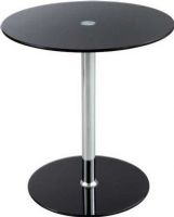 Safco 5095BL Glass Accent Table, Tempered glass round top and base, 17.5" diameter tabletop, 13.5" diameter base, 19" Overall height, Chrome-coated steel pedestal, UPC 073555509526, Chrome Paint,  Black Top Color, UPC 073555509526 (5095BL 5095-BL 5095 BL SAFCO5095BL SAFCO-5095-BL SAFCO 5095 BL) 