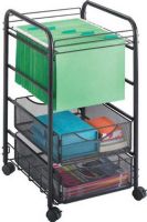 Safco 5215BL Onyx Mesh Open File with Drawers, Open hanging files, 1.5" Wheel / Caster Size Diameter, 12" W x 16.50" D x 4" H Drawer Dimensions, 75 lbs total weight capacity, 10 lbs drawer weight capacity, 2 mesh storage drawers, Collapsible drawer design, Fits letter-sized folders, Tubular and wire steel construction, Black powder coat finish, Four 1.50" swivel casters, two with brakes, UPC 073555521528 (5215BL 5215-BL 5215 BL SAFCO5215BL SAFCO-5215-BL SAFCO 5215 BL) 
