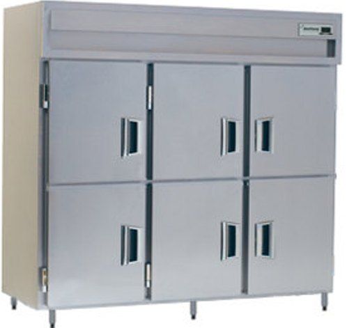 Delfield SAH3-SH Solid Half Door Three Section Reach In Heated Holding Cabinet - Specification Line, 17.8 Amps, 60 Hertz, 1 Phase, 120/208-240 Voltage, 1,080 - 2,160 Watts Wattage, Full Height Cabinet Size, 78.89 cu. ft. Capacity, Thermostatic Control, Solid Door, Shelves Interior Configuration, 6 Number of Doors, 3 Sections, Easy-to-use electronic controls, 6