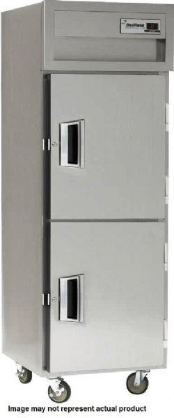Delfield SAR1-SH One Section Solid Half Door Reach In Refrigerator - Specification Line, 6 Amps, 60 Hertz, 1 Phase, 115 Volts, Doors Access, 25 cu. ft. Capacity, Swing Door Style, Solid Door, 1/4 HP Horsepower, Freestanding Installation, 2 Number of Doors, 3 Number of Shelves, 1 Sections, 33 - 40 Degrees F Temperature Range, 25