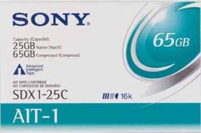 Sony SDX1-25C AIT-1 Data Cartridge 8mm, 170m, Storage Capacity 25GB (Native) / 65GB (Compressed), Helical Scan Recording Method, Tape Length 557.74 ft, Tape Width 0.31