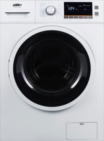 Summit SPWD2200W Front-Load Washer/Dryer, 2.0 Cu. Ft. Capacity, Front Loading Style, Digital Control Type, 7 Number Of Cycles, 3 Number Of Dispensers, 15.0 Lbs. Max Clothes Weight Per Wash, 1,200 RPM Max Drum Spin Speed, 160 kWh/Year Energy Usage/Year, 115 V AC Voltage, 60 Hz Frequency, 12.0 Amps, Door Window, Dispenser Compartment, White Color, UPC 761101051444 (SPWD2200W SPWD-2200W SPWD 2200W)