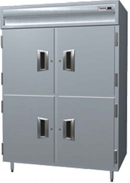 Delfield SSH2-SH Stainless Steel Solid Half Door Two Section Reach In Heated Holding Cabinet - Specification Line, 16 Amps, 60 Hertz, 1 Phase, 120/208-240 Voltage, 1,080 - 2,160 Watts, Full Height Cabinet Size, 51.92 cu. ft. Capacity, Stainless Steel Construction, Thermostatic Control, Solid Door, Shelves Interior Configuration, 4 Number of Doors, 2 Sections, Insulated, 6