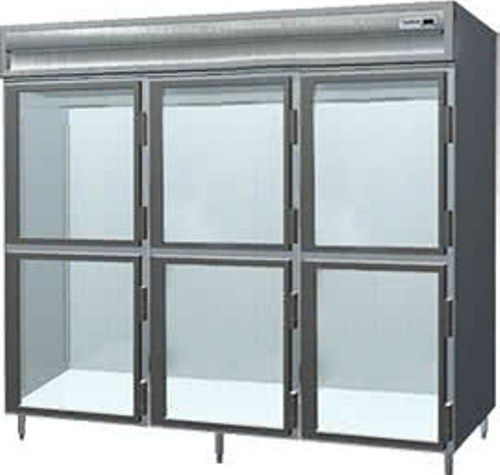 Delfield SSH3-GH Stainless Stee Glass Half Door Three Section Reach In Heated Holding Cabinet - Specification Line, 17.8 Amps, 60 Hertz, 1 Phase, 120/208-240 Voltage, 1,080 - 2,160 Watts, Full Height Cabinet Size, 78.89 cu. ft. Capacity, Stainless Steel Construction, Thermostatic Control, Clear Door, Shelves Interior Configuration, 6 Number of Doors, 3 Sections, Insulated, 6