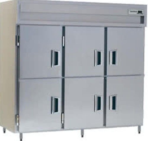Delfield SSH3-SH Stainless Steel Solid Half Door Three Section Reach In Heated Holding Cabinet - Specification Line, 17.8 Amps, 60 Hertz, 1 Phase, 120/208-240 Voltage, 1,080 - 2,160 Watts, Full Height Cabinet Size, 78.89 cu. ft. Capacity, Stainless Steel Construction, Thermostatic Control, Solid Door, Shelves Interior Configuration, 6 Number of Doors, 3 Sections, Insulated, 6