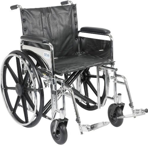 Drive Medical STD20DFA-SF Sentra Extra Heavy Duty Wheelchair, Detachable Full Arms, Swing away Footrests, 20