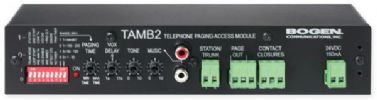 Bogen TAMB2 Telephone Access Module for Phone System Paging; Black; Loop start, ground start, and station port (90 Volt ring up) compatibility; 600 Ohm output; Preannounce and confirmation tones (defeatable); Adjustable tone volume; Works with paging only and two way (talk back) systems; UPC 765368200584 (TAMB2 TAMB-2 TAMB2-MODULE BOGENTAMB2 BOGEN-TAMB2 TAMB2-PAGING) 