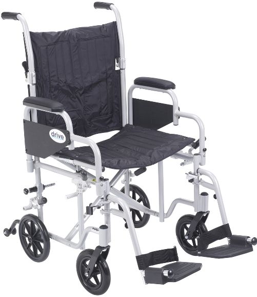 Drive Medical TR16 Poly Fly Light Weight Transport Chair Wheelchair with Swing away Footrests, 16