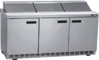 Delfield UC4472N-18M  Three Door Mega Top Reduced Height Refrigerated Sandwich Prep Table, 12 Amps, 60 Hertz, 1 Phase, 115 Volts, 18 Pans - 1/6 Size Pan Capacity, Doors Access, 24.8 cu. ft. Capacity, Swing Door, Solid Door, 1/2 HP Horsepower, 3 Number of Doors, 3 Number of Shelves, Air Cooled Refrigeration, Counter Height Style, Mega Top Type, 72" W Nominal Width, 34.25" Work Surface Height (UC4472N-18M UC4472N 18M UC4472N18M) 