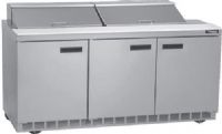 Delfield UC4472N-24M Three Door Mega Top Reduced Height Refrigerated Sandwich Prep Table, 12 Amps, 60 Hertz, 1 Phase, 115 Volts, 24 Pans - 1/6 Size Pan Capacity, Doors Access, 24.8 cu. ft. Capacity, Swing Door, Solid Door, 1/2 HP Horsepower, 3 Number of Doors, 3 Number of Shelves, Air Cooled Refrigeration, Counter Height Style, Mega Top Type, 72" W Nominal Width, 34.25" Work Surface Height (UC4472N-24M UC4472N 24M UC4472N24M) 