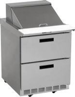 Delfield UCD4427N-6 Two Drawer Reduced Height Refrigerated Sandwich Prep Table, 7.2 Amps, 60 Hertz, 1 Phase, 115 Volts, 6 Pans - 1/6 Size Pan Capacity, Drawers Access, 8.2 cu. ft. Capacity, Bottom Mounted Compressor Location, Front Breathing Compressor Style, 1/5 HP Horsepower, 2 Number of Drawers, Air Cooled Refrigeration, Counter Height Style, Standard Top, 27" Nominal Width, 34.25" Work Surface Height, 27.13" W x 10" D Cutting Board Width (UCD4427N-6 UCD4427N 6 UCD4427N6) 