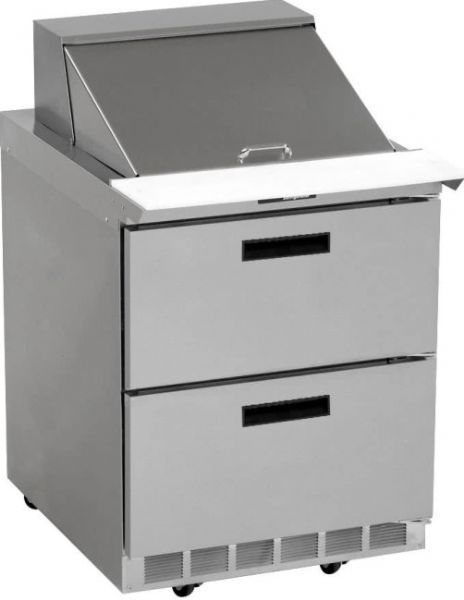 Delfield UCD4427N-6 Two Drawer Reduced Height Refrigerated Sandwich Prep Table, 7.2 Amps, 60 Hertz, 1 Phase, 115 Volts, 6 Pans - 1/6 Size Pan Capacity, Drawers Access, 8.2 cu. ft. Capacity, Bottom Mounted Compressor Location, Front Breathing Compressor Style, 1/5 HP Horsepower, 2 Number of Drawers, Air Cooled Refrigeration, Counter Height Style, Standard Top, 27