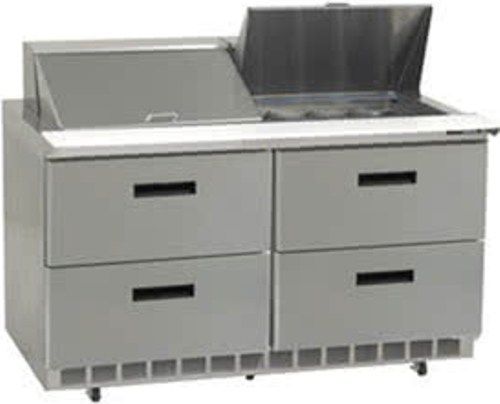 Delfield UCD4448N-12 Four Drawer Reduced Height Refrigerated Sandwich Prep Table, 7.2 Amps, 60 Hertz, 1 Phase, 115 Volts, 12 Pans -1/6 Size Pan Capacity, Doors Access, 16 cu. ft. Capacity, 1/5 HP Horsepower, 4 Number of Drawers, Air Cooled Refrigeration, Counter Height, Standard Top, 48